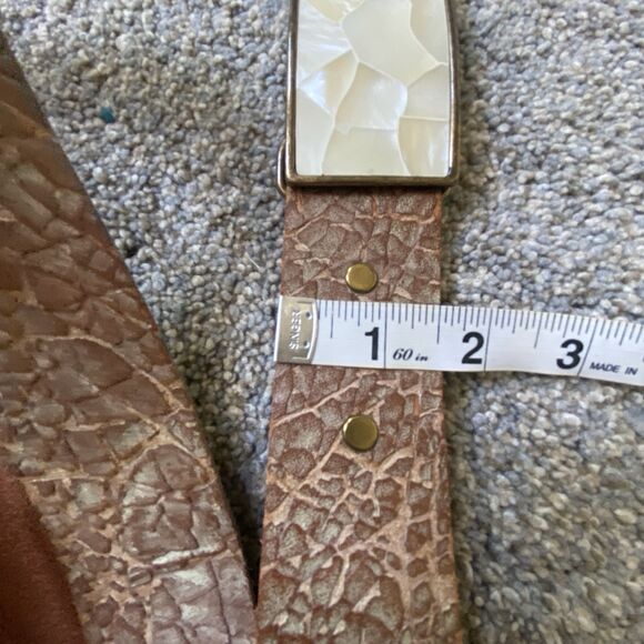 Leather Belt Buckle Women M Brown Leather Mother Of Pearl Boho Gipsy Grunge - Picture 4 of 4